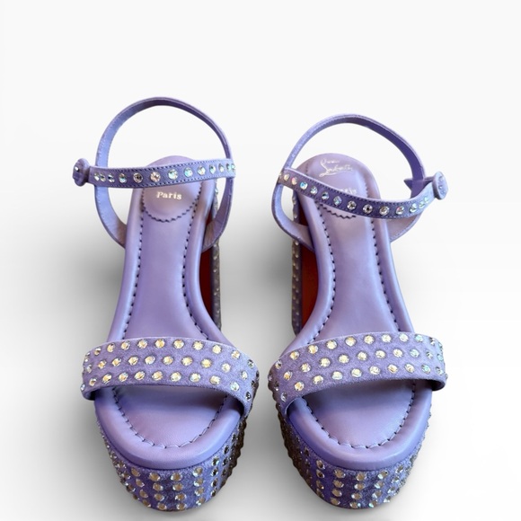 Christian Louboutin Purple Suede Crystal Embellished Movida Jane Platforms 37.5 - Picture 2 of 13